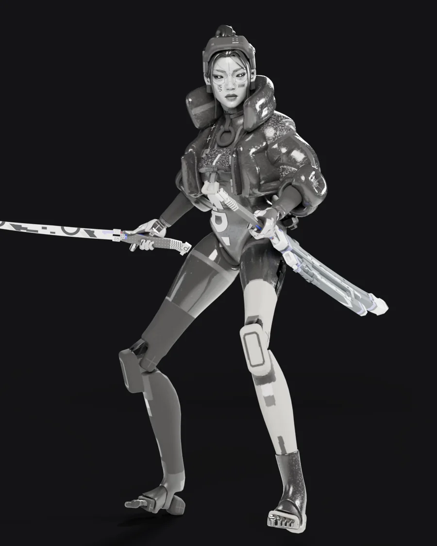 Thief in the Achromatic Rush look, holding her katana