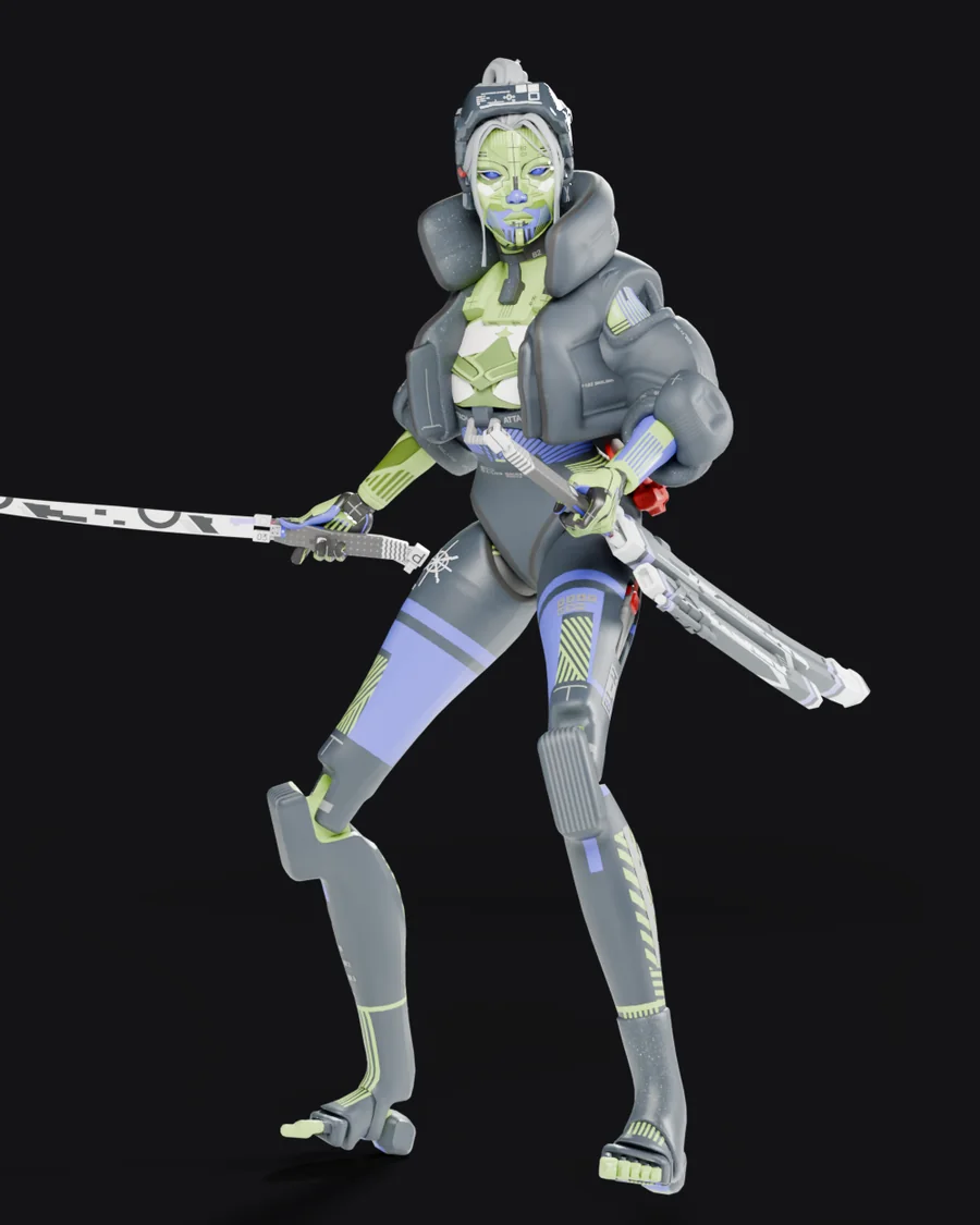 Thief in the endoFLEX look, holding her katana