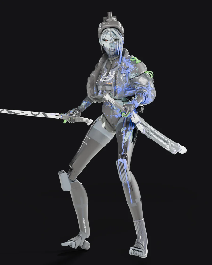Thief in the Midnight Decay look, holding her katana