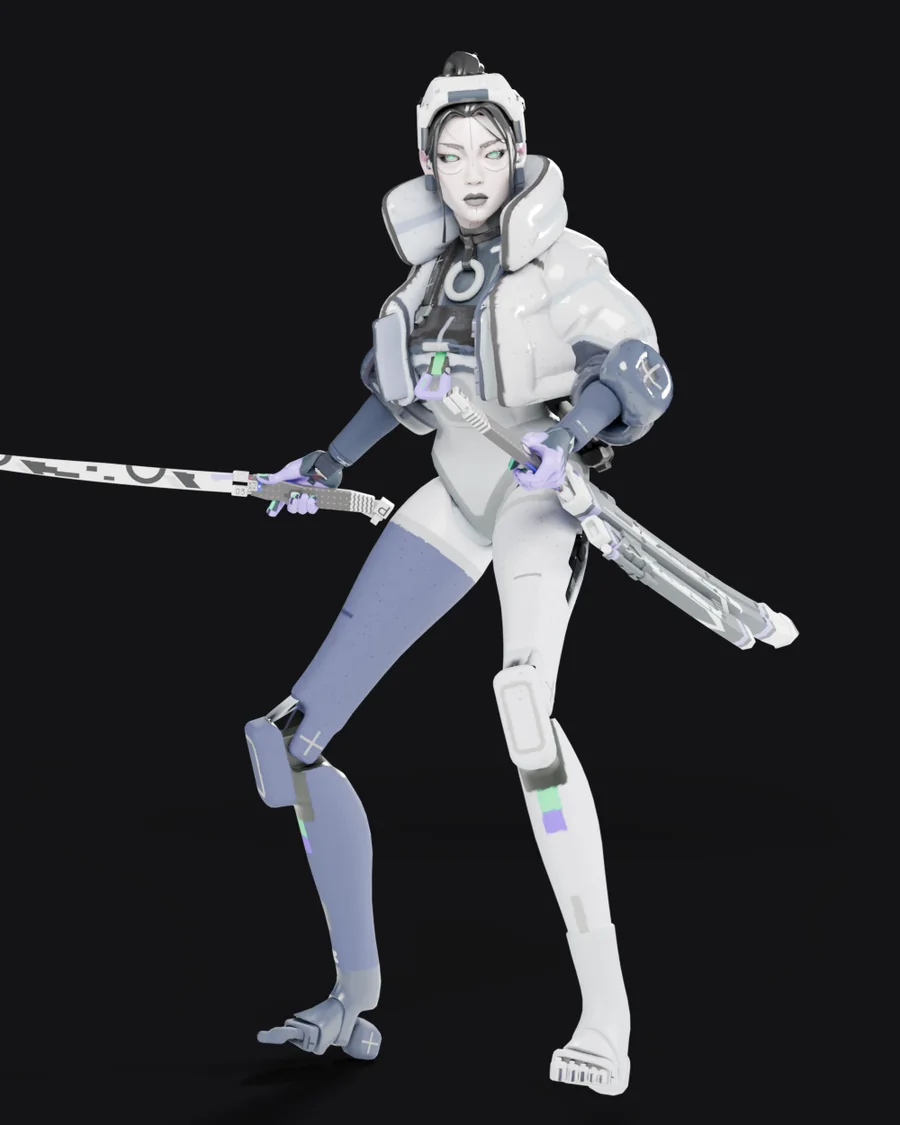 Thief in the Slick Getter look, holding her katana